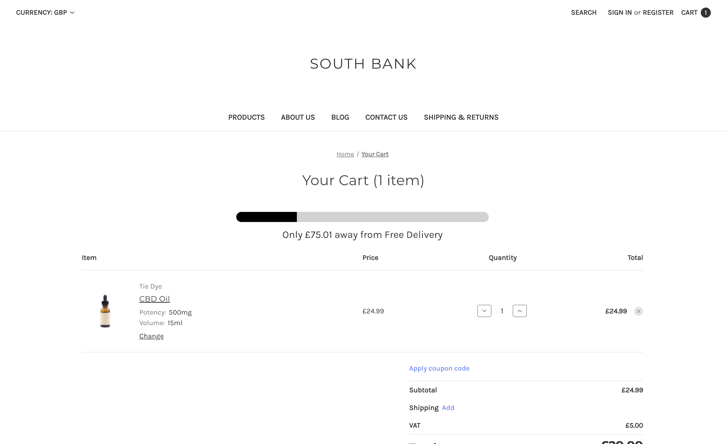 Progress Bar Partially Filled on Cart Page