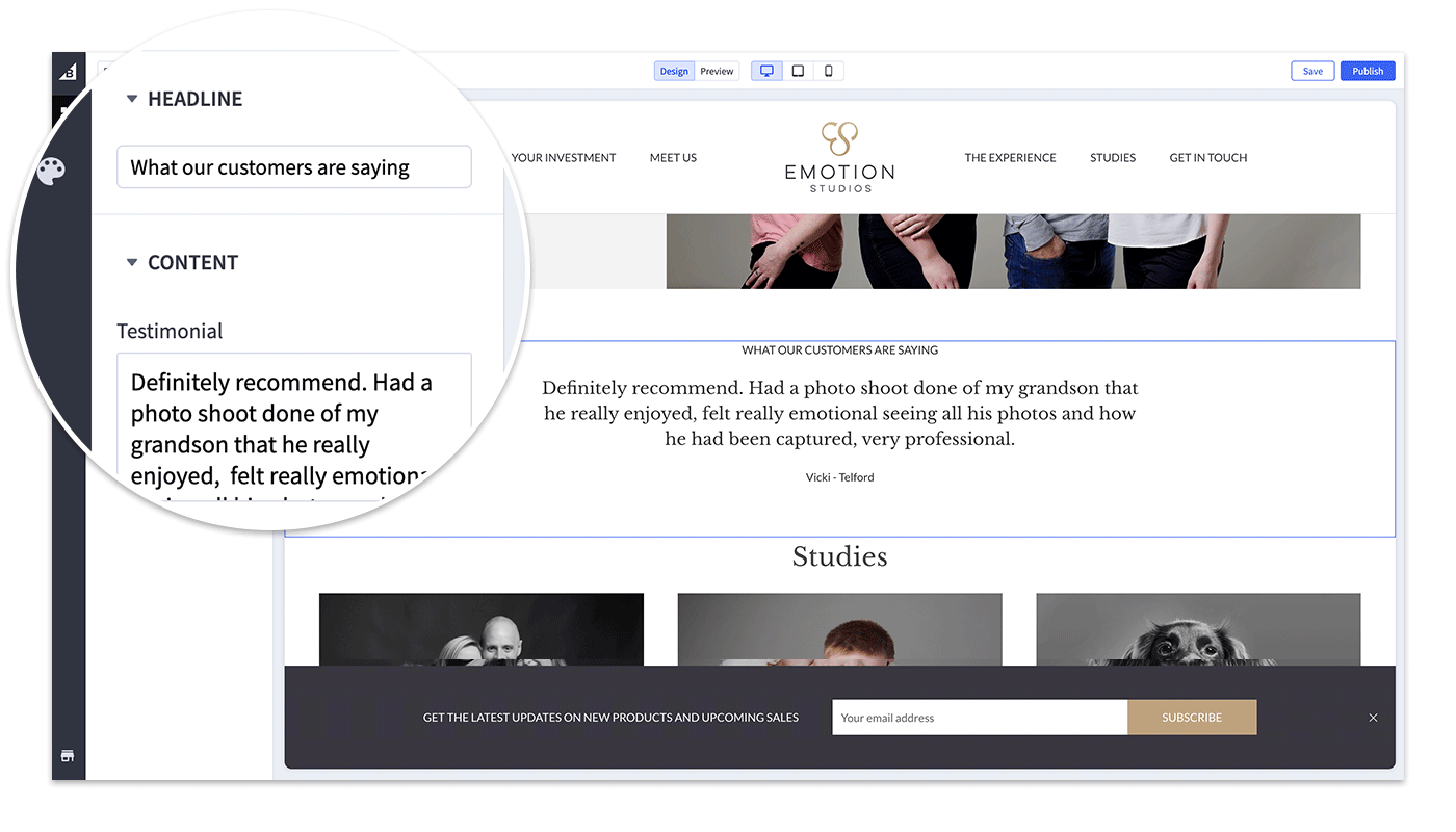 Emotion Studios Page Builder Customisation